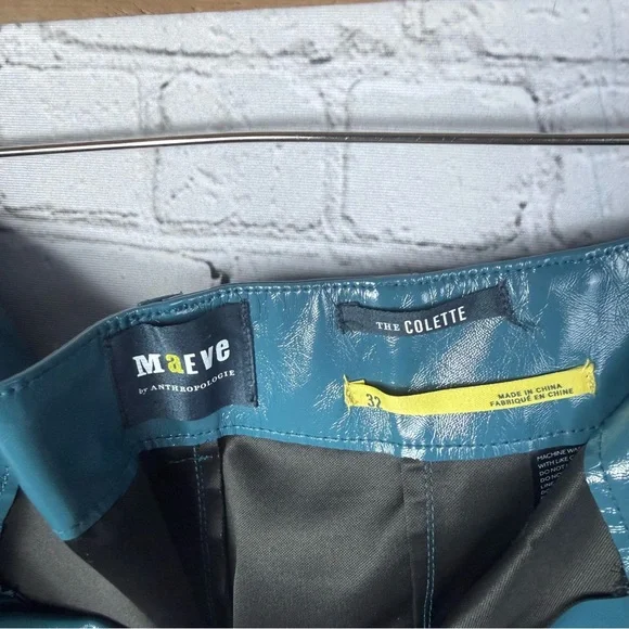 Anthropologie Colette Faux Patent Leather Wide-Leg Pants Teal Size 32 - Picture 8 of 9